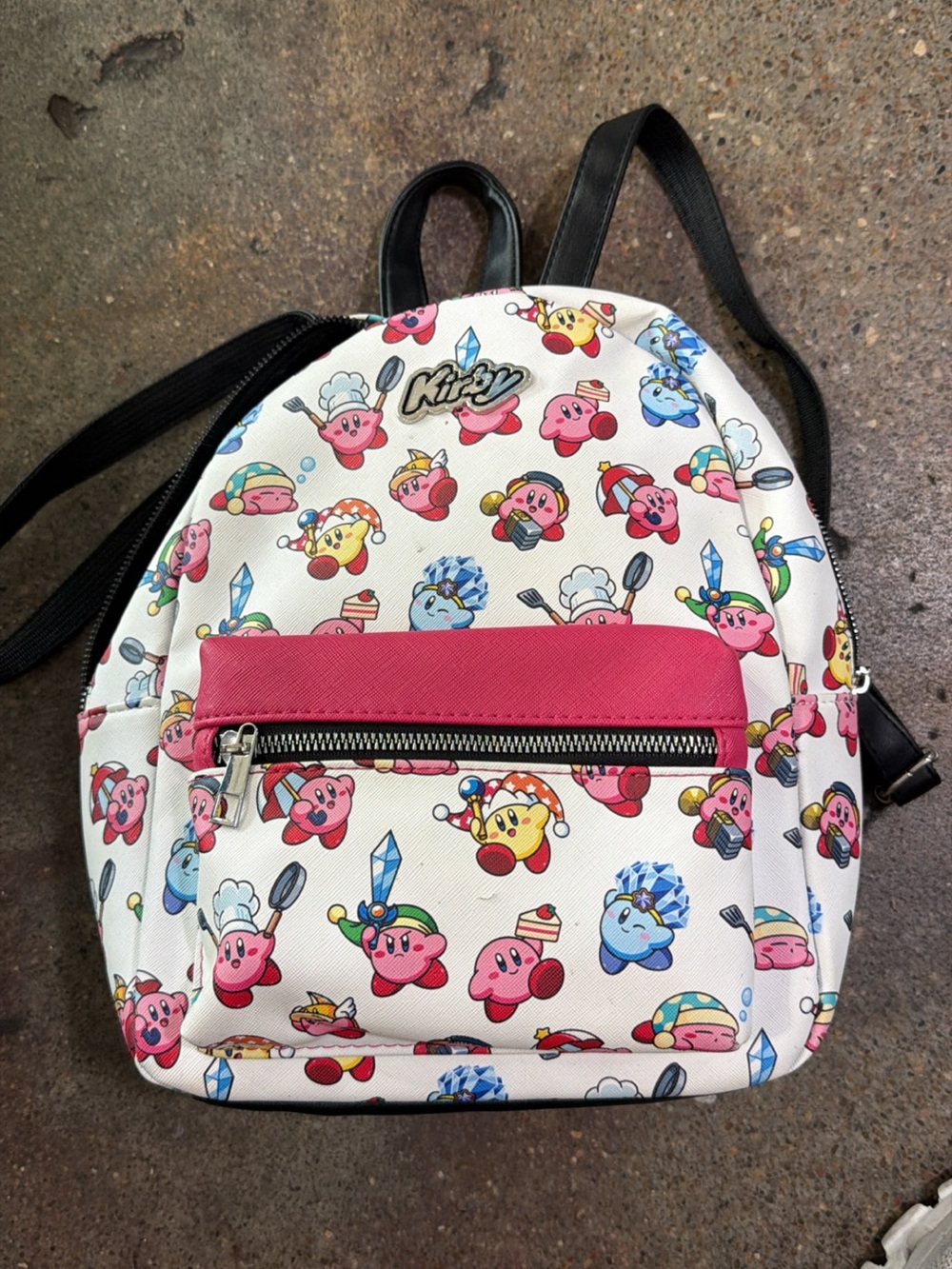 Loungefly White Kirby Pattern Mini Backpack with Pink Front Pocket